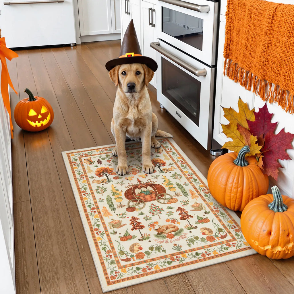 Violette Washable Halloween Pumpkin Yellow Rug